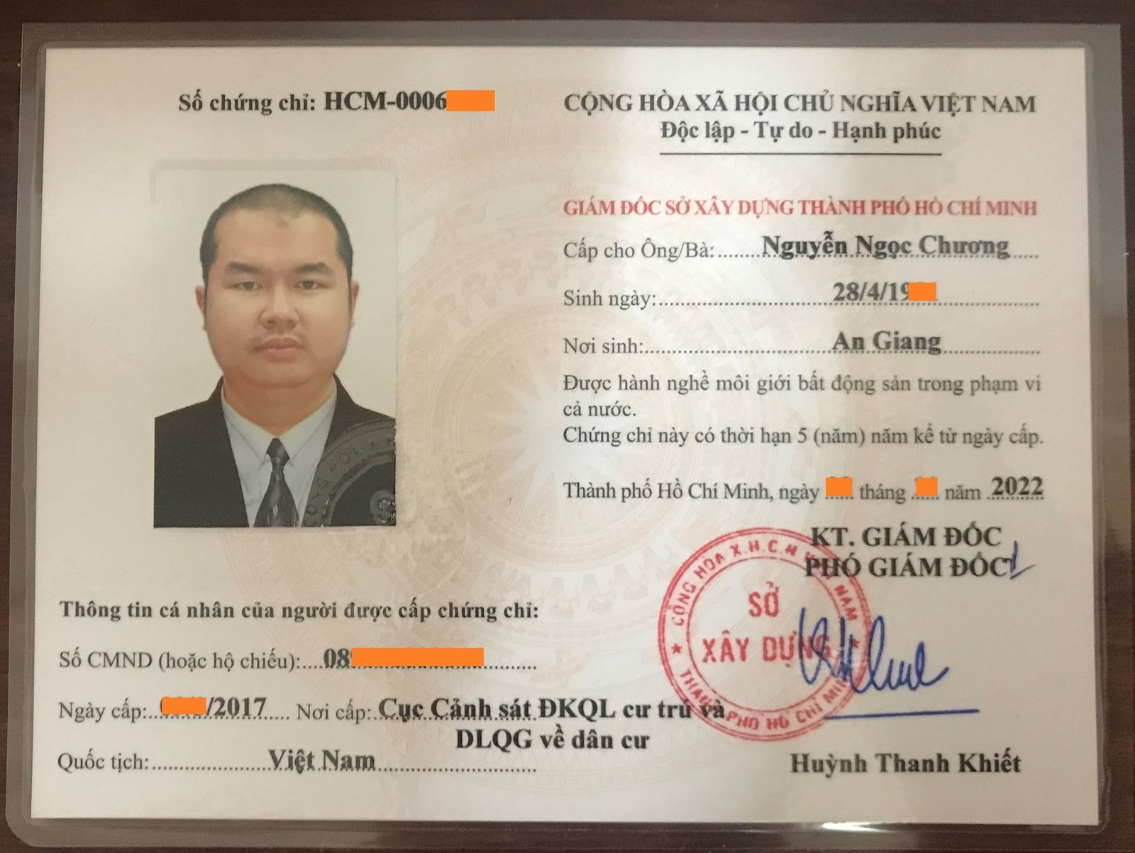 Chứng chỉ hành nghề môi giới BĐS